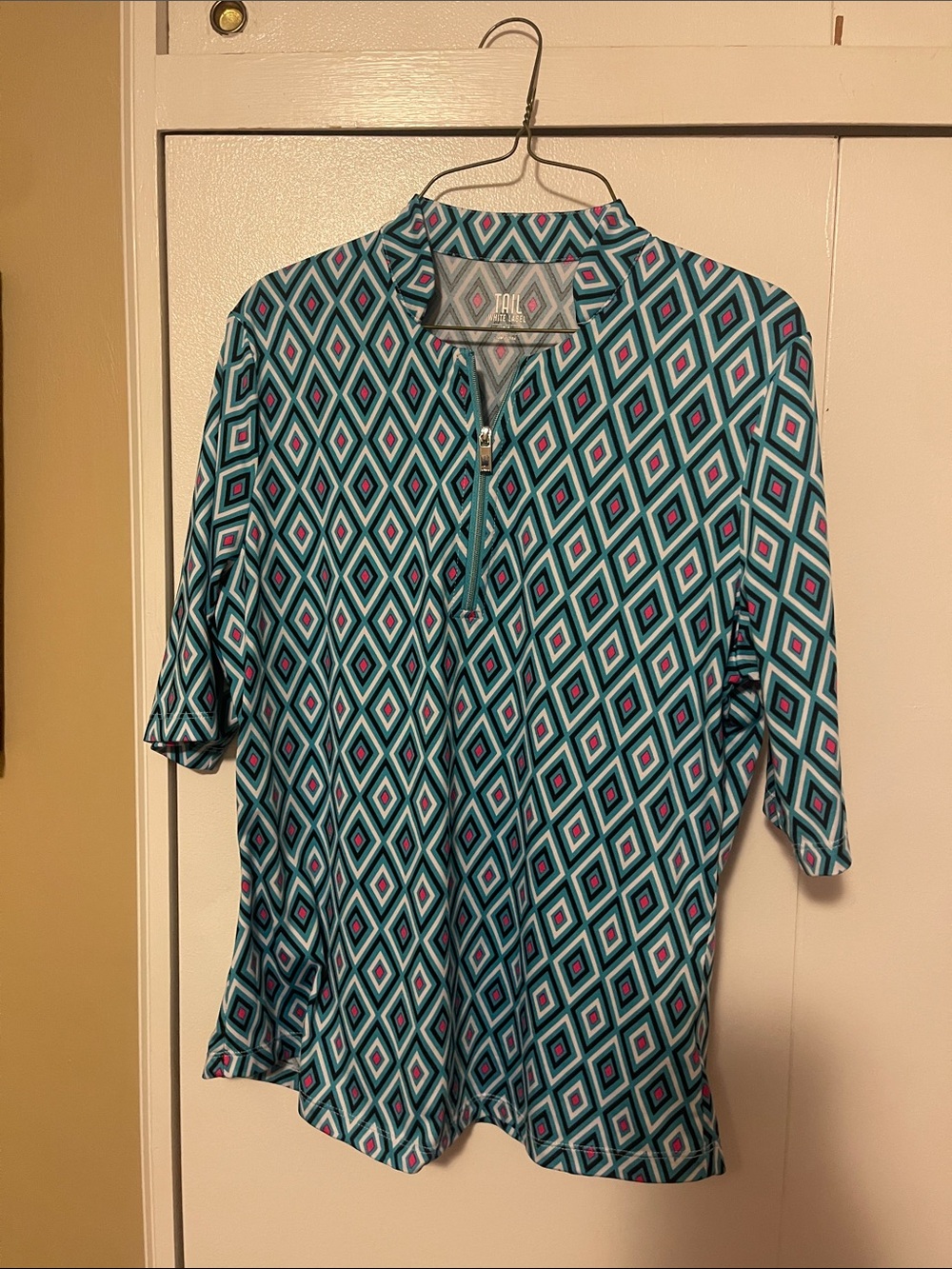 Tail Teal and Pink Geometric Zip-Front Women's Top